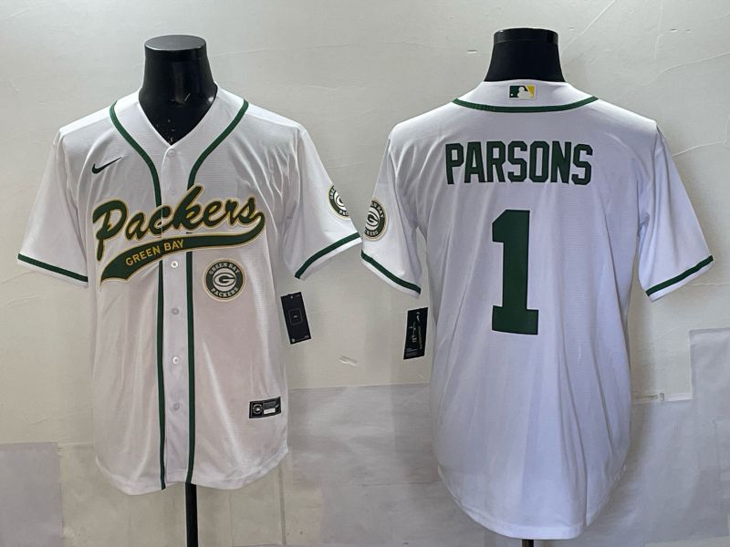 Men 2025 Green Bay Packers #1 Parsons white Joint Name Nike Limited NFL Jersey style 006->green bay packers->NFL Jersey